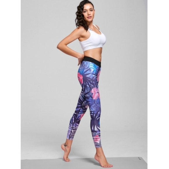 Yoga Pants High Quality Printed BLUE Floral  Sport - Picture 4 of 9